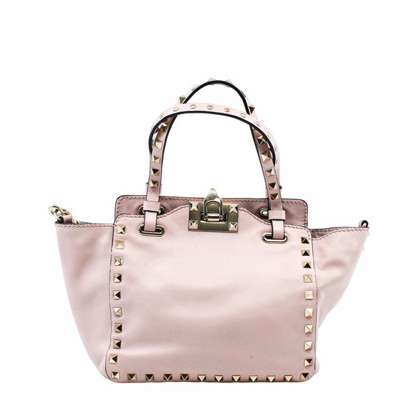 ROCKSTUD TOTE PEBBLED SMALL LEATHER LIGHT PINK PHW - L'UXE LINK