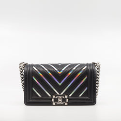 Medium Holographic Chevron Lambskin Leboy Bag PHW Seri 24 - L'UXE LINK