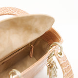 thumbnail Mini Lady Dior In Peach Alligator Leather Handbag Crystal Hardware With Chain - L'UXE LINK