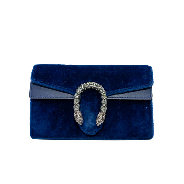 Dionysus Blue Velvet Super Mini Bag Ruthenium Hardware
