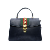 thumbnail Medium Sylvie Top Handle Bag Leather Navy GHW 2015 - L'UXE LINK