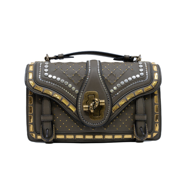 limited flap bag with studs in leather grey ghw/phw - L'UXE LINK