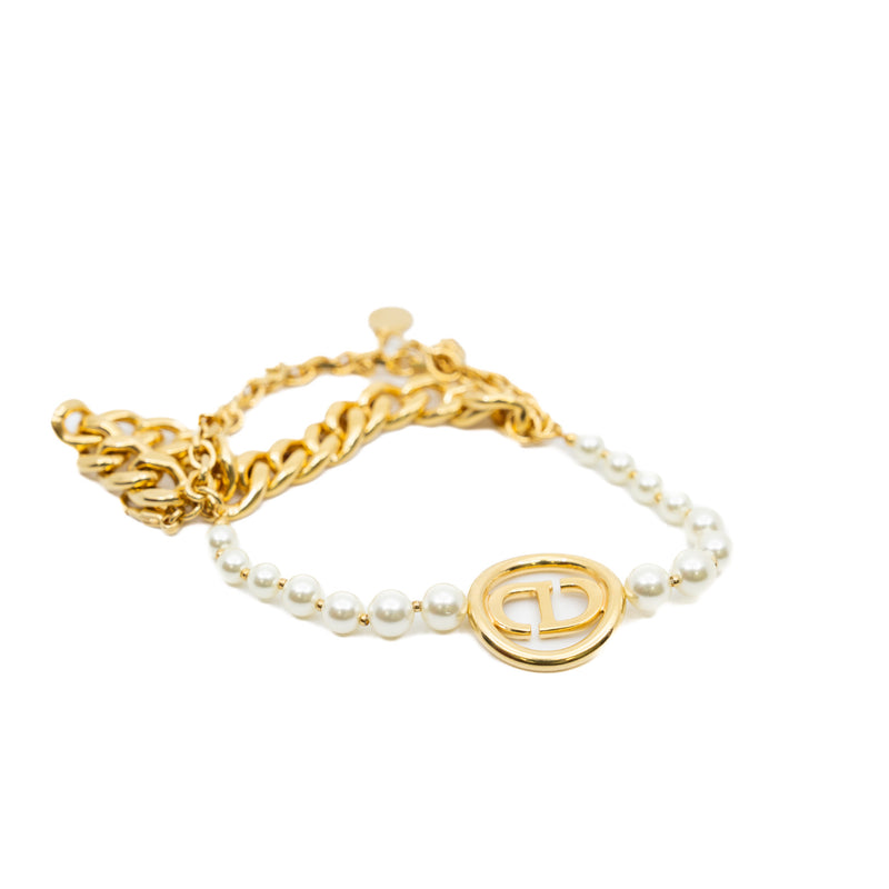 30 Montaigne Bracelet With CD Logo Resin Pearl Gold/White