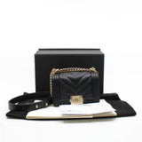 thumbnail Mini Leboy Chevron In Black Calfskin Leather Flap Bag GHW Seri HK8HXXXX - L'UXE LINK