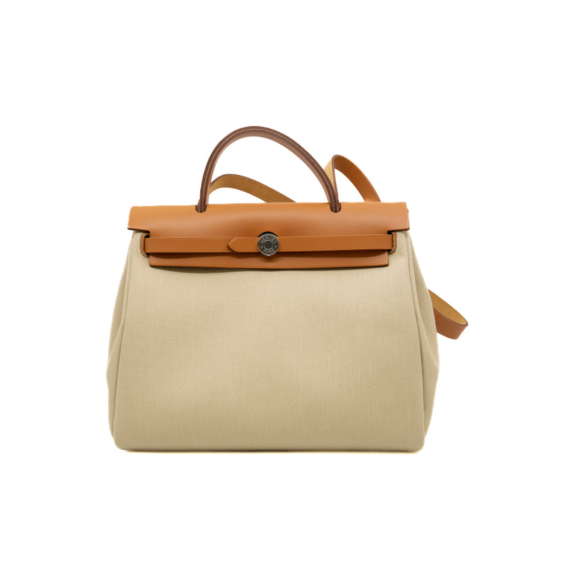 Herbag 31 Canvas/Leather In Tan/Beige SHW U Stamp - L'UXE LINK