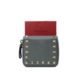 thumbnail Rockstud Zip Around Wallet In Grey Calfskin Leather GHW - L'UXE LINK