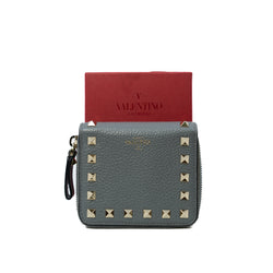 Rockstud Zip Around Wallet In Grey Calfskin Leather GHW - L'UXE LINK