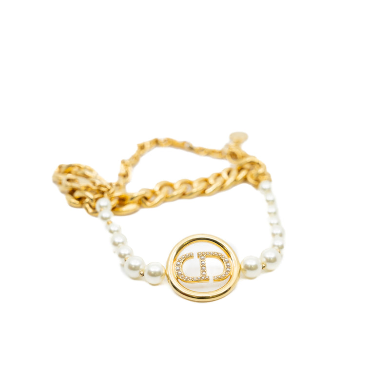 30 Montaigne Bracelet With CD Logo Resin Pearl Gold/White