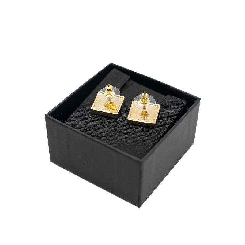 small square cc logo earring in leather black ghw 2023