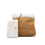 thumbnail 22 Beige/White Quilted Lambskin Suede/Shearling Tote Bag GHW - L'UXE LINK