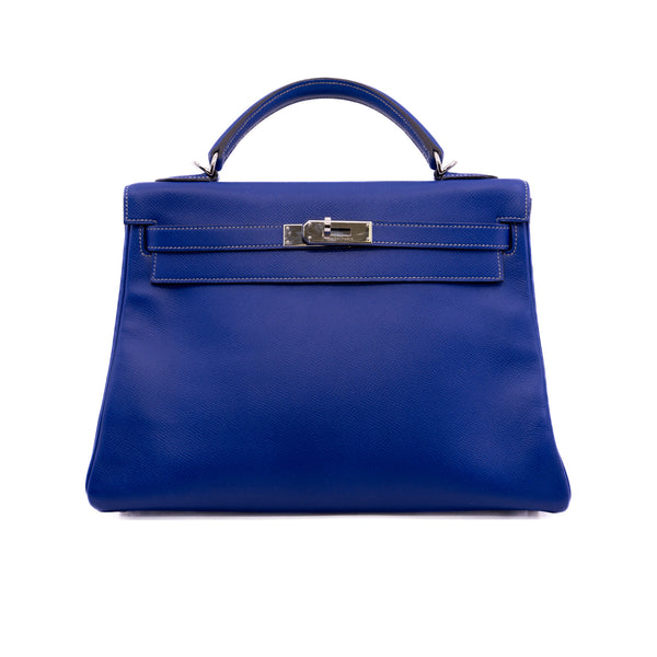 Kelly 32 Epsom Leather Blue Electric PHW O Stamp - L'UXE LINK