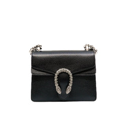 Dionysus Mini Black Calfskin Crystal Buckle Bag Ruthenium