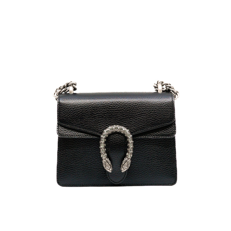 Dionysus Mini Black Calfskin Crystal Buckle Bag Ruthenium