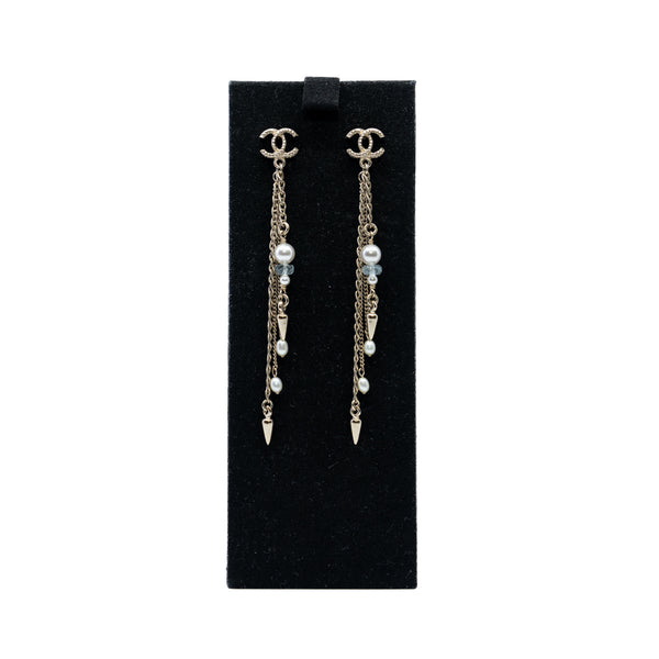 Small CC Logo Pearl Tassel Pendant Earrings