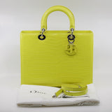 thumbnail Large Lady Dior Green Yellow Crocodile Leather Handbag PHW With Strap - L'UXE LINK