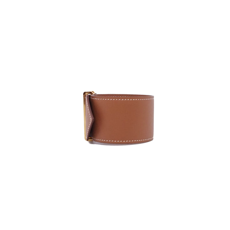 Elan cuff bracelet in leather gold ghw - L'UXE LINK