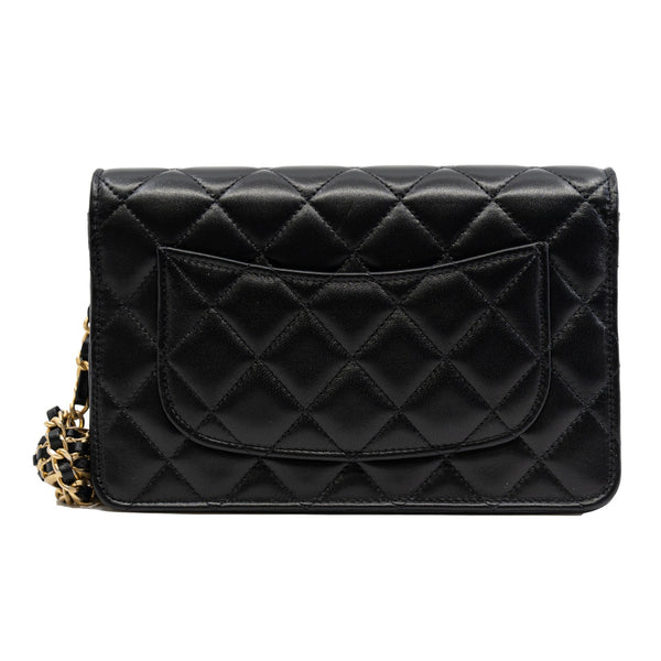 Pearl Crush Black Lambskin Leather Wallet On Chain GHW - L'UXE LINK