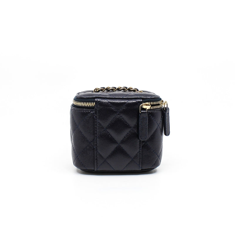 Mini Navy Vanity Case In Caviar Leather Quilted Bag GHW With Chain Seri 29 - L'UXE LINK