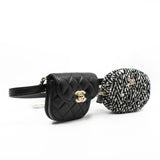 thumbnail CC Black Quilted Lambskin Waist Bag With Black And White And Tweed Coin Purse GHW Seri 28 - L'UXE LINK