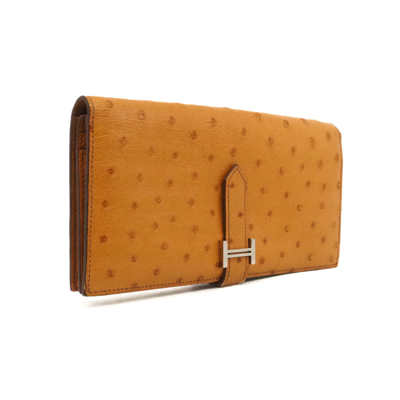 bearn long wallet in ostrich gold A stamp - L'UXE LINK