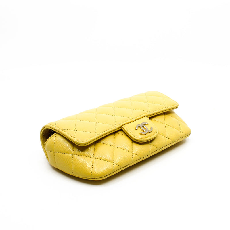 Yellow Caviar Leather Quilted Glasses Case With Chain PHW Seri 30