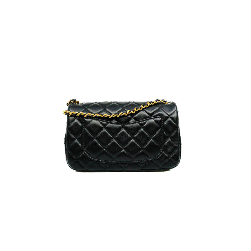 Mini Pearl Crush Black Lambskin Quilted Rectangular Flap Bag Seri 30