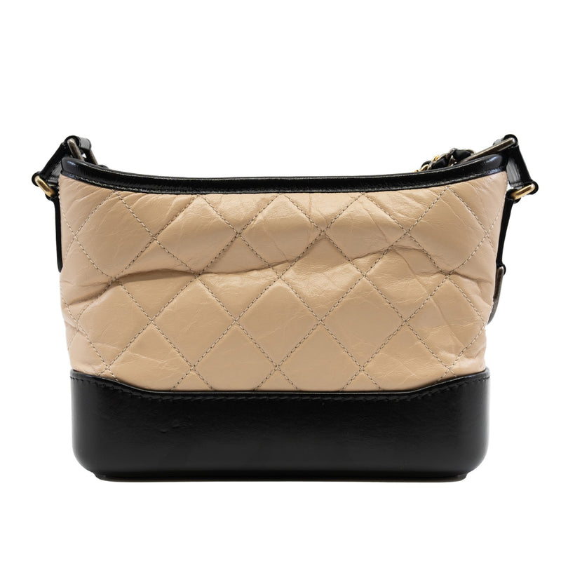 Small Gabrielle In Beige And Black Aged Calfskin Hobo Bag Multicolor Hardware Seri 25 - L'UXE LINK