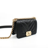 thumbnail Mini Leboy Chevron In Black Calfskin Leather Flap Bag GHW Seri HK8HXXXX - L'UXE LINK