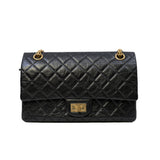 thumbnail 2.55 Reissue 225 Black Aged Calfskin Quilted Flap Bag GHW Seri 28 - L'UXE LINK