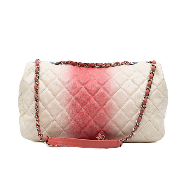 Jumbo Classic White/Pink Caviar Leather Quilted Ombré Single Flap Bag PHW Seri 17 - L'UXE LINK