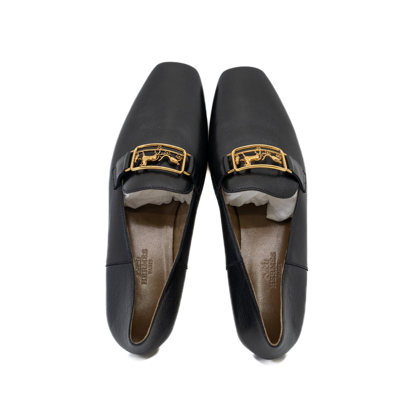 Time Loafer in Goatskin with Openwork Hardware Black #36 - L'UXE LINK