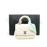 thumbnail Mini Coco Handle White Lambskin Leather GHW Seri 31 With Twilly - L'UXE LINK