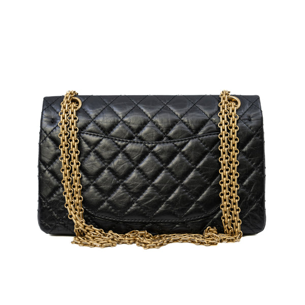 2.55 Reissue 225 Black Aged Calfskin Quilted Flap Bag GHW Seri 28 - L'UXE LINK