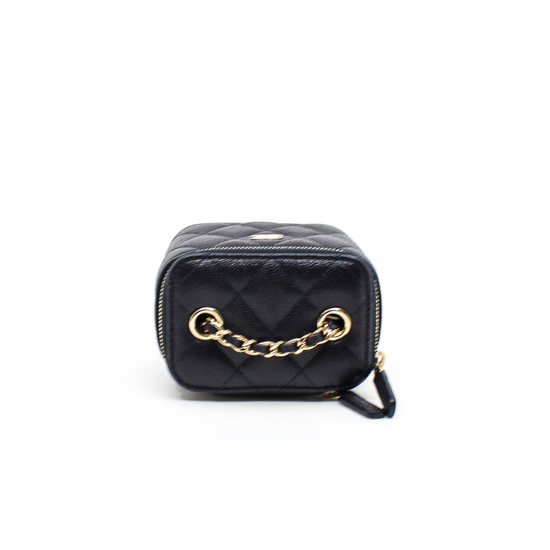 Mini Navy Vanity Case In Caviar Leather Quilted Bag GHW With Chain Seri 29 - L'UXE LINK