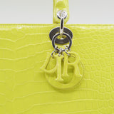 thumbnail Large Lady Dior Green Yellow Crocodile Leather Handbag PHW With Strap - L'UXE LINK