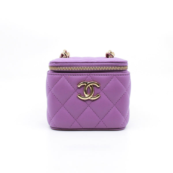 Mini Vanity Case In Purple Lambskin Leather With Coco Chain Bag GHW Seri 32 - L'UXE LINK