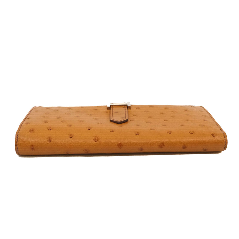 bearn long wallet in ostrich gold A stamp - L'UXE LINK