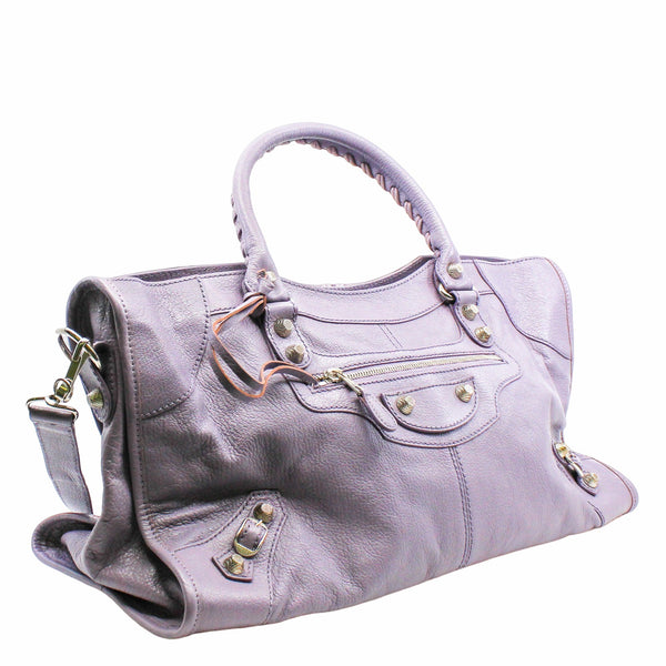 CITY CLASSIC STUDS BAG small  METALLIC LEATHER light purple  ANTIQUE BRASS - L'UXE LINK