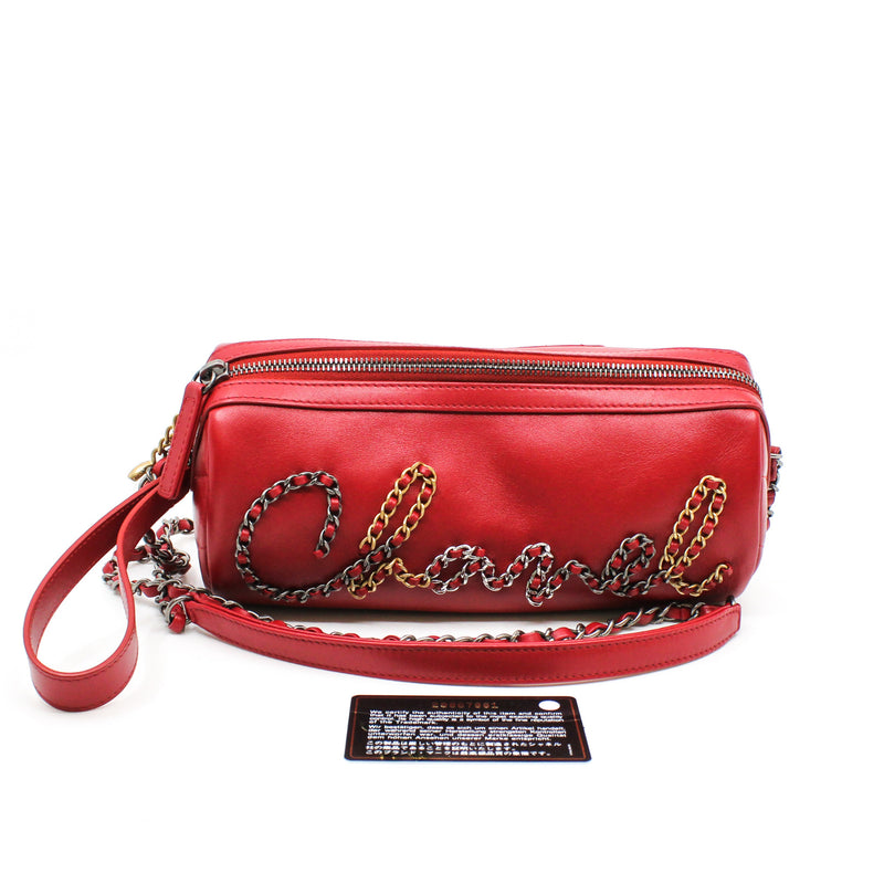 Written In Chain Red Calfskin Bowling Bag Multi Hardware Seri 29