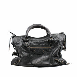 CITY CLASSIC STUDS BAG  METALLIC LEATHER black ANTIQUE BRASS - L'UXE LINK