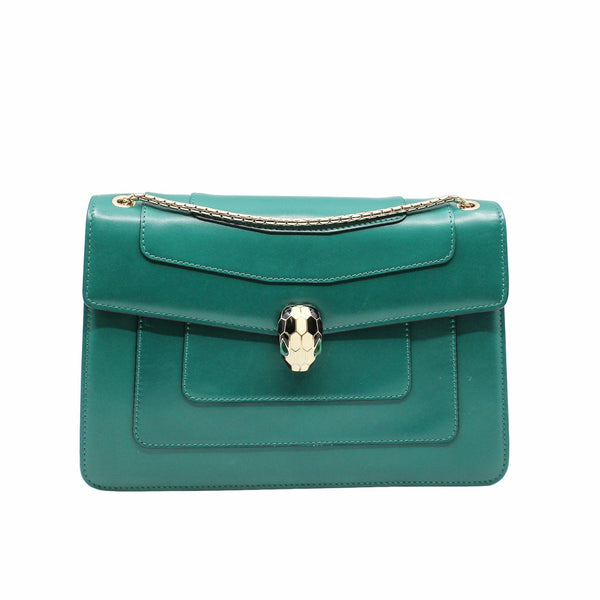 SERPENTI DOUBLE FLAP CHAIN BAG GREEN GHW - L'UXE LINK