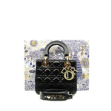 thumbnail Small Black In Satin Lady Dior With Crystal Buckle GHW With Strap - L'UXE LINK