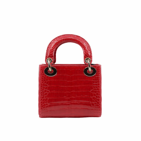 dior lady mini crocodile orange red phw - L'UXE LINK