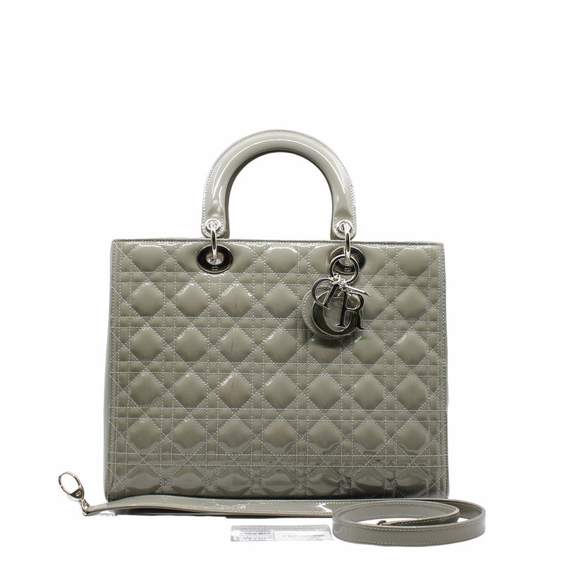 lady dior large grey patent phw strap - L'UXE LINK