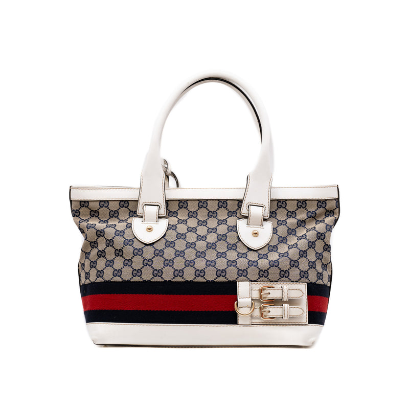 fabric tote with white leather - L'UXE LINK