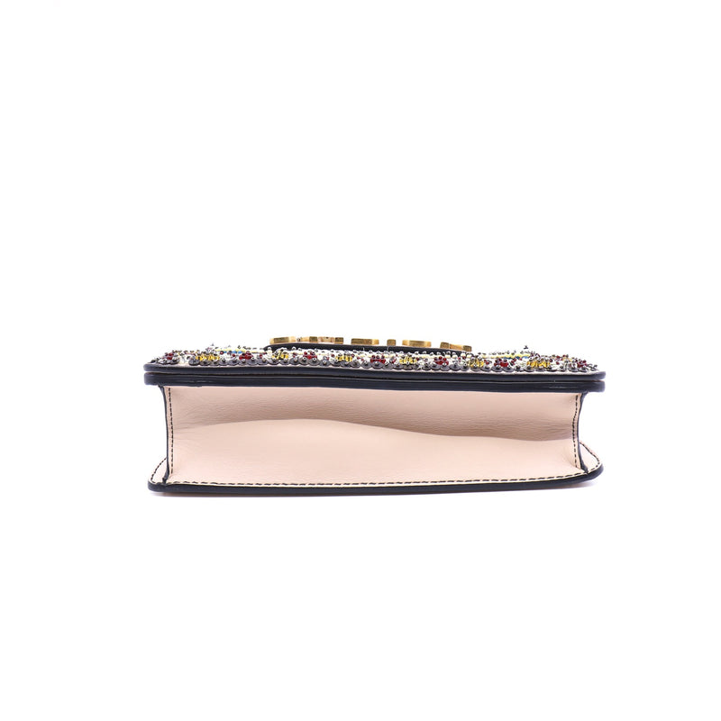 j'a flap chian bag with beads embroidary in beige hw