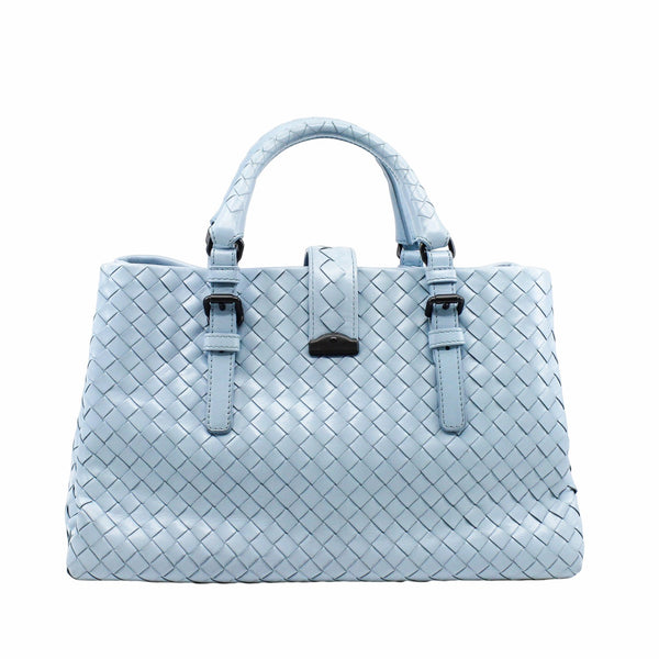 ROMA LEATHER HANDBAG sky blue with strap - L'UXE LINK