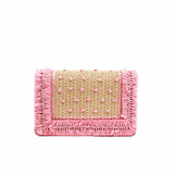 thumbnail Straw Embroidered Small Shoulder Bag Naturale Astrale Pink ghw - L'UXE LINK