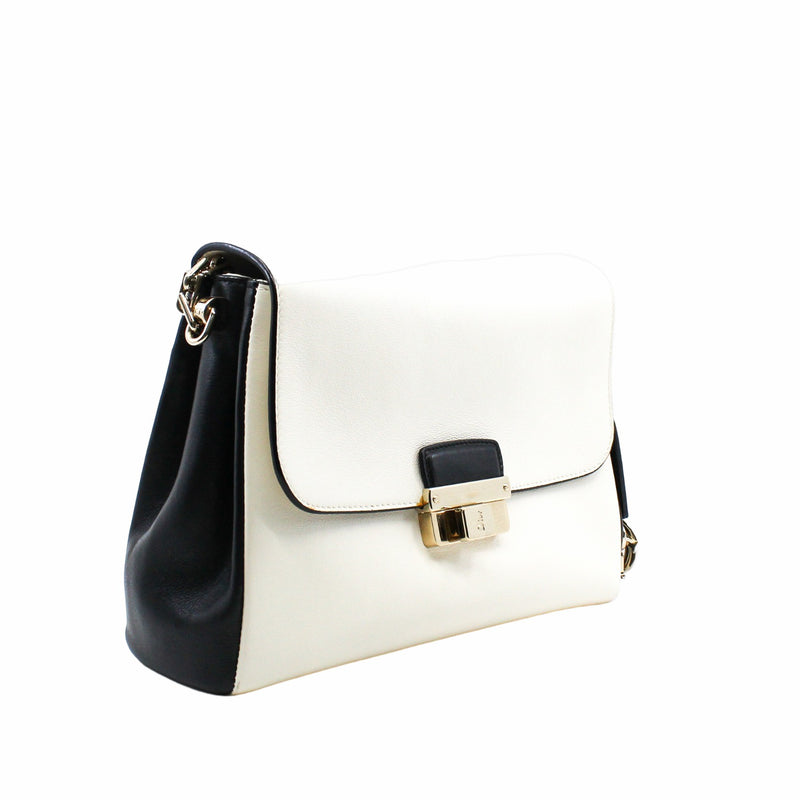 Diorling Shoulder Bag Medium Leather  White/Black GHW