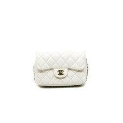 flap bag in white lamb skin with pearl chain seri 29